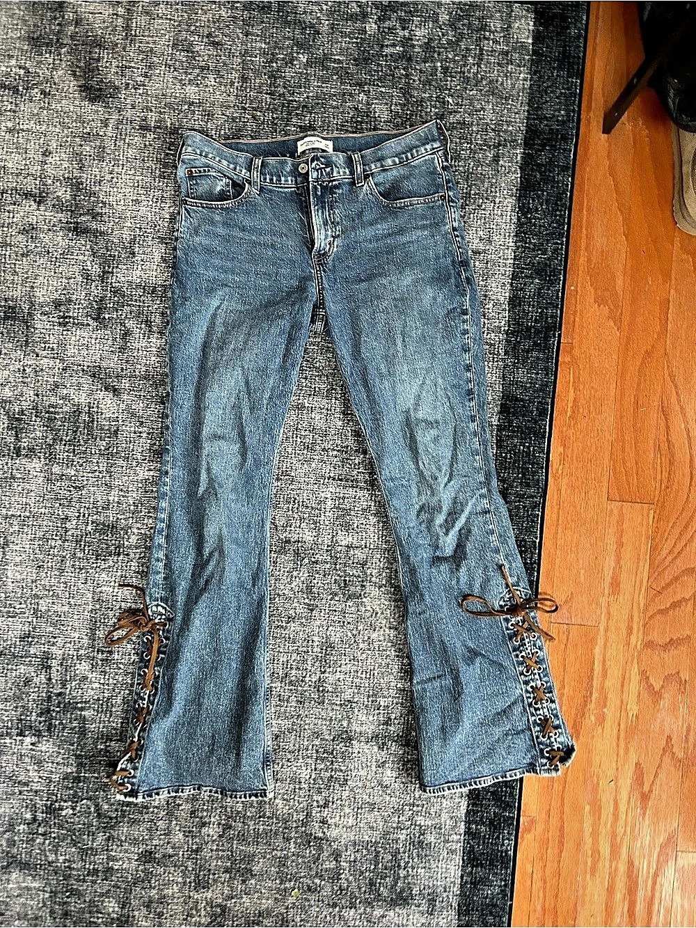 Abercrombie & Fitch Mid Rise Bootcut Lace-Up Hem Jeans Blue Waist 29